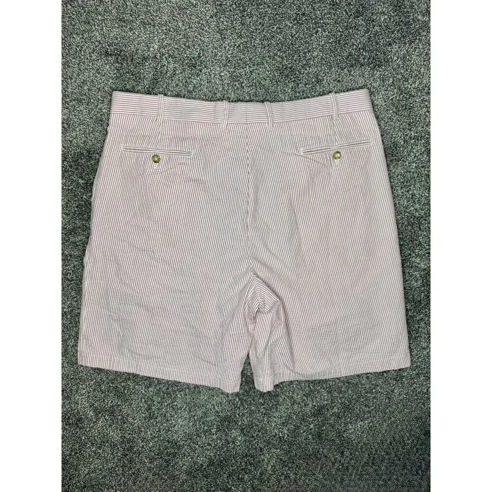 Peter Millar Mens Seersucker Shorts Pleated Pink White striped Golf Prep Sz 38
